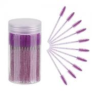 CHEFBEE 100PCS Disposable Eyelash Brush, Mascara Wands Makeup Brushes Applicators Kits for Eyelash Extensions and Eyebrow with Container (Purple)