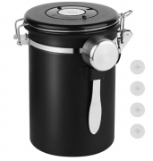 ChefBee Coffee Canister Storage Container - 22OZ Stainless Steel Airtight Coffee Bean Storage Grounds Container with Date Tracker & Measuring Scoop, Kitchen Food Canister Jar for Cereal, Sugar, Tea